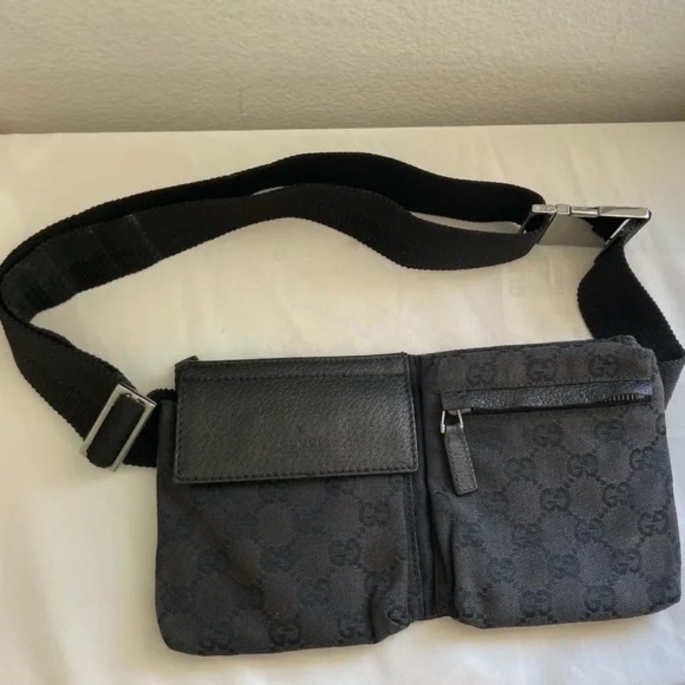 Gucci Belt Gg Waist Belt Black Canvas Cross Body Bag